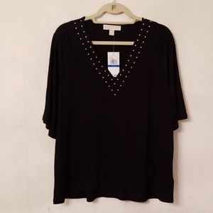 Michael Kor's Women's Studded V-Neck Top Shirt